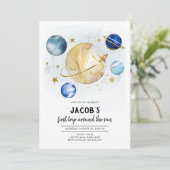 Invitation Outer Space Astronaut Planet Galaxy Birthday (Debout devant)