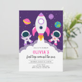 Invitation Outer Space Astronaut Planet Galaxy Birthday (Debout devant)