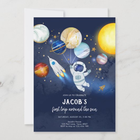 Invitation Outer Space Astronaut Planet Galaxy Birthday (Devant)
