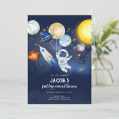 Invitation Outer Space Astronaut Planet Galaxy Birthday (Debout devant)