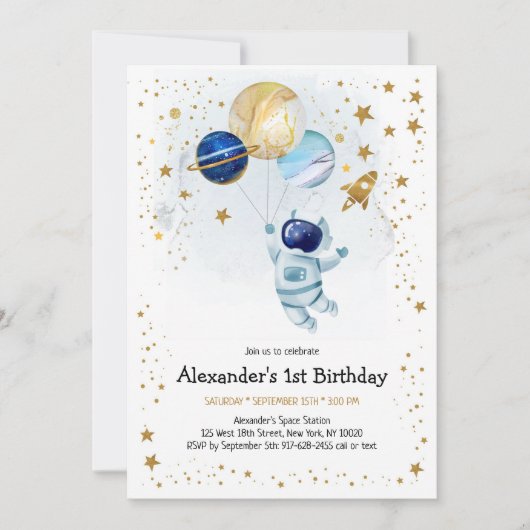 Invitation Outer Space Astronaut Planet Galaxy Birthday  (Devant)
