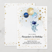 Invitation Outer Space Astronaut Planet Galaxy Birthday  (Devant / Derrière)