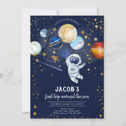 Invitation Outer Space Astronaut Planet Galaxy Birthday (Devant)