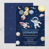 Invitation Outer Space Astronaut Rocket Planets Birthday  (Devant / Derrière)