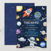 Invitation Outer Space Astronaut Rocket Planets Birthday  (Devant / Derrière)