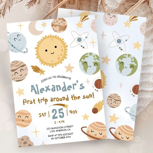 Invitation Outer Space Birthday First Trip Around The Sun 
