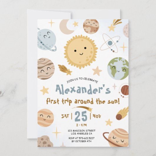 Invitation Outer Space Birthday First Trip Around The Sun (Devant)