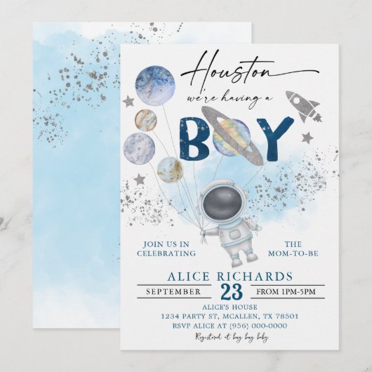 Invitation Outer Space Boy Baby Shower Galaxy Baby Shower (Devant / Derrière)