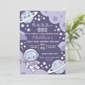 Invitation outer space First Trip 1st birthday boy (Debout devant)