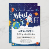 Invitation Outer Space First Trip Around the Sun 1st Birthday (Devant / Derrière)