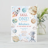 Invitation Outer Space First Trip Around The Sun 1st Birthday (Debout devant)