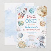 Invitation Outer Space First Trip Around The Sun 1st Birthday (Devant / Derrière)