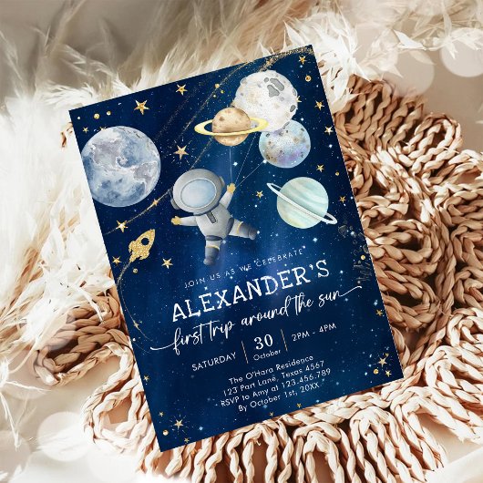 Invitation Outer Space First Trip Around the Sun 1st Birthday