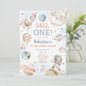 Invitation Outer Space First Trip Around The Sun 1st Birthday (Debout devant)