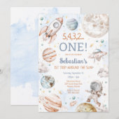 Invitation Outer Space First Trip Around The Sun 1st Birthday (Devant / Derrière)