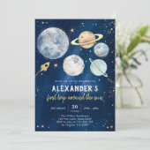 Invitation Outer Space First Trip Around the Sun 1st Birthday (Debout devant)