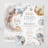 Invitation Outer Space First Trip Around The Sun 1st Birthday (Devant / Derrière)