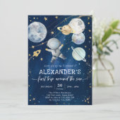 Invitation Outer Space First Trip Around the Sun 1st Birthday (Debout devant)