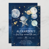 Invitation Outer Space First Trip Around the Sun 1st Birthday (Devant / Derrière)