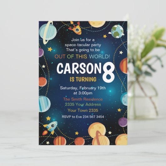 Invitation Outer Space Planet Birthday (Debout devant)