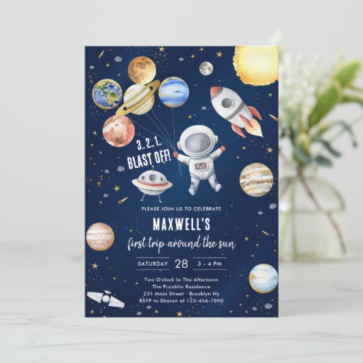 Invitation Outer Space Planets Astronaut Boy Birthday (Debout devant)