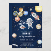 Invitation Outer Space Planets Astronaut Boy Birthday (Devant / Derrière)
