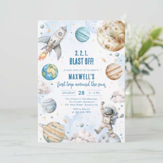 Invitation Outer Space Planets Astronaut Boy Birthday (Debout devant)