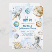 Invitation Outer Space Planets Astronaut Boy Birthday (Devant / Derrière)