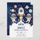 Invitation Outer Space Planets Astronaut Boy Birthday (Devant / Derrière)