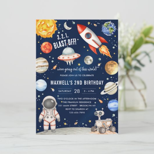 Invitation Outer Space Planets Astronaut Boy Birthday (Debout devant)