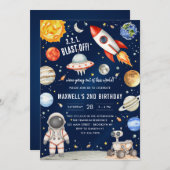 Invitation Outer Space Planets Astronaut Boy Birthday (Devant / Derrière)