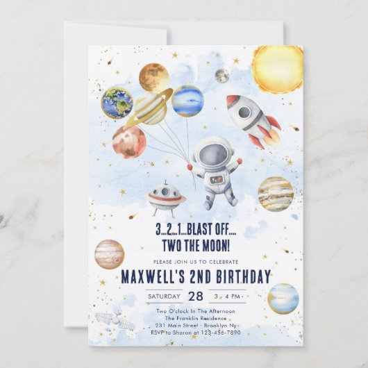 Invitation Outer Space Planets Astronaut Boy Birthday (Devant)