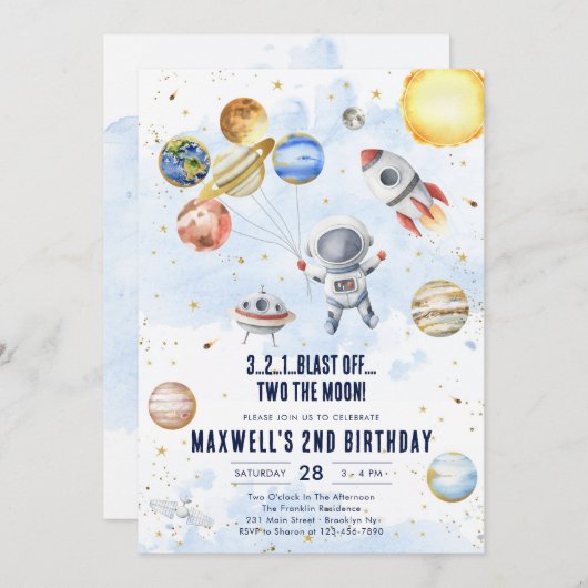 Invitation Outer Space Planets Astronaut Boy Birthday (Devant / Derrière)