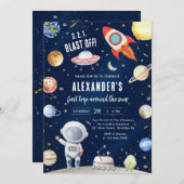 Invitation Outer Space Planets Astronaut Boy Birthday (Devant / Derrière)