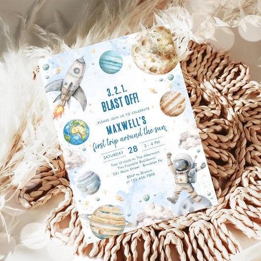 Invitation Outer Space Planets Astronaut Boy Birthday