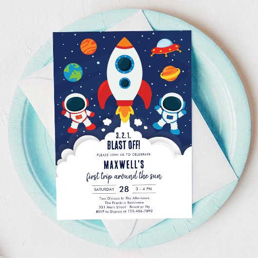 Invitation Outer Space Planets Astronaut Boy Birthday