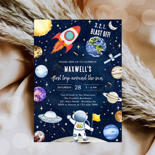 Invitation Outer Space Planets Astronaut Boy Birthday