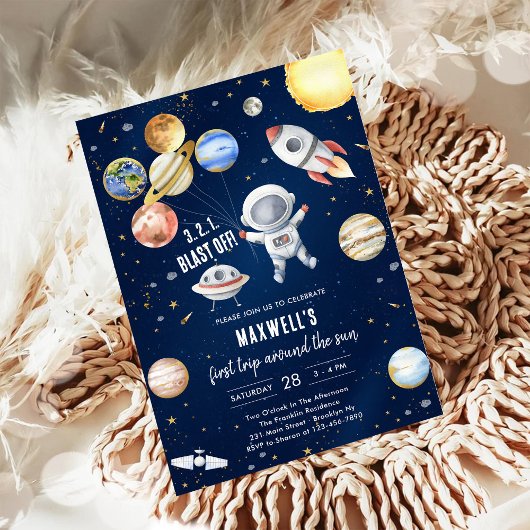 Invitation Outer Space Planets Astronaut Boy Birthday