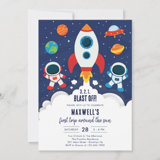 Invitation Outer Space Planets Astronaut Boy Birthday (Devant)