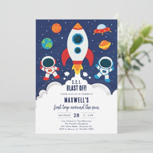 Invitation Outer Space Planets Astronaut Boy Birthday (Debout devant)