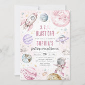 Invitation Outer Space Planets Astronaut Girl Birthday (Devant)