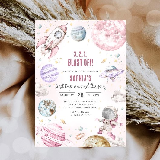 Invitation Outer Space Planets Astronaut Girl Birthday