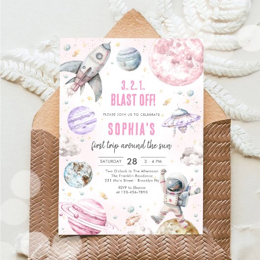 Invitation Outer Space Planets Astronaut Girl Birthday