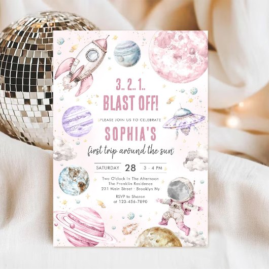 Invitation Outer Space Planets Astronaut Girl Birthday