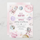 Invitation Outer Space Planets Astronaut Girl Birthday (Devant / Derrière)