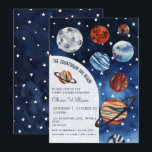 Invitation Outer Space Planets Navy Blue Boy Baby Shower<br><div class="desc">Watercolor planets outer space boy baby shower invitation. Customizable!</div>