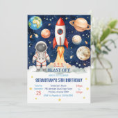 Invitation Outer Space Rocket Ship Astronaut Galaxy Birthday  (Debout devant)
