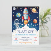 Invitation Outer Space Rocket Ship Astronaut Galaxy Birthday  (Debout devant)