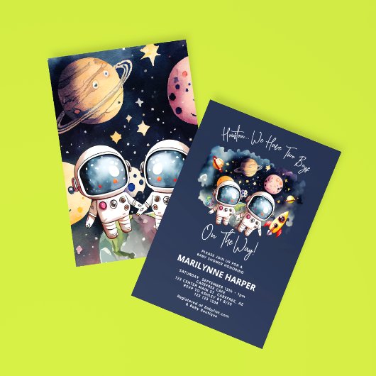 Invitation Outerspace Planètes Twin Boys Baby shower