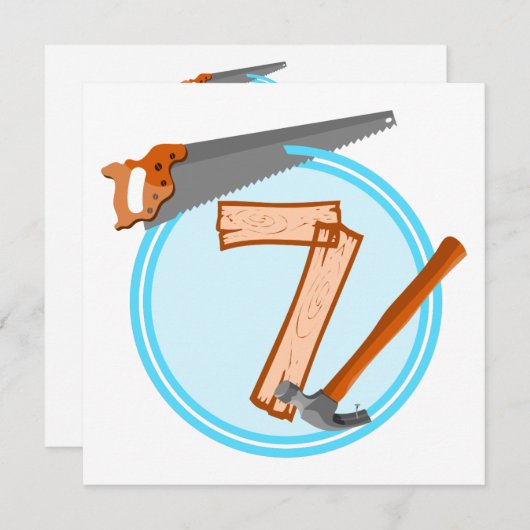 Invitation Outillage de construction garçon de 7 ans concepti (Devant / Derrière)